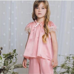AMIKI SLEEPWEAR Girls Pajama Top Size 10 / 12 Pink Silk